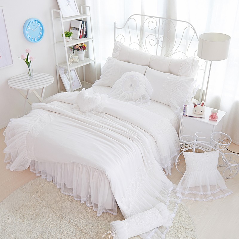 天絲鋪棉床罩組 蕾絲 米白 100%天絲 蕾絲床罩組 床裙組