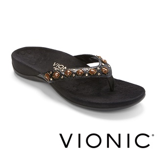 【VIONIC 法歐尼】Floriana芙芮娜 菱型金屬裝飾休閒足弓夾腳拖鞋(黑/白 共2色)