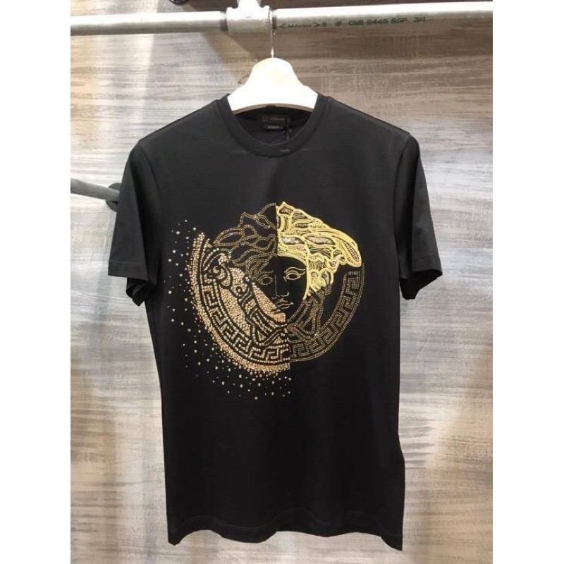 Versace 凡賽斯范思哲短袖t恤寬鬆短t 男女款情侶短t 情侶款圓領t 大尺碼短袖衣服水鑽經典logo短t 蝦皮購物