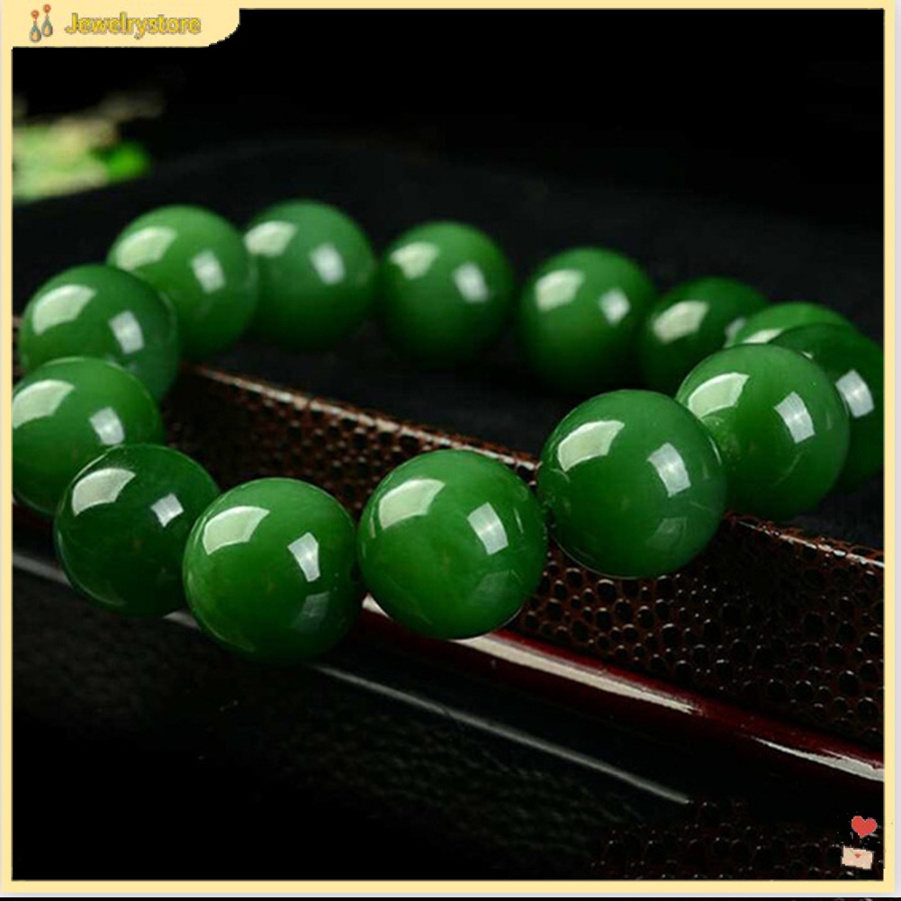 Jewelrystore 天然 10 毫米深綠色人造翡翠圓珠彈力手鐲手鍊