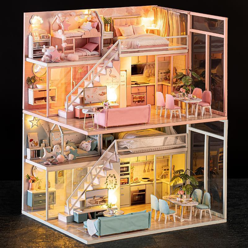diy公主房娃娃屋可愛少女心小屋創意玩具3D模型房子生日禮物女生