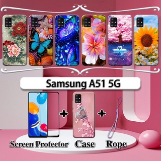 SAMSUNG 2 合 1 三星 A51 5G 手機殼帶鋼化玻璃曲面陶瓷螢幕保護膜花