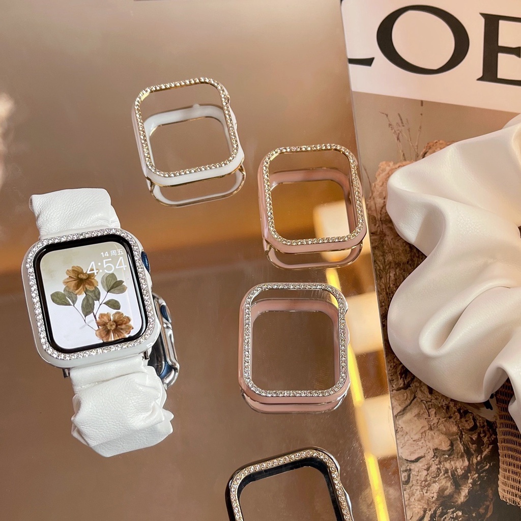雙色半包鑲鑽 手錶框 手錶保護框 適用於 Apple Watch 7 5 6 SE 41mm 45mm 蘋果手錶保護殼
