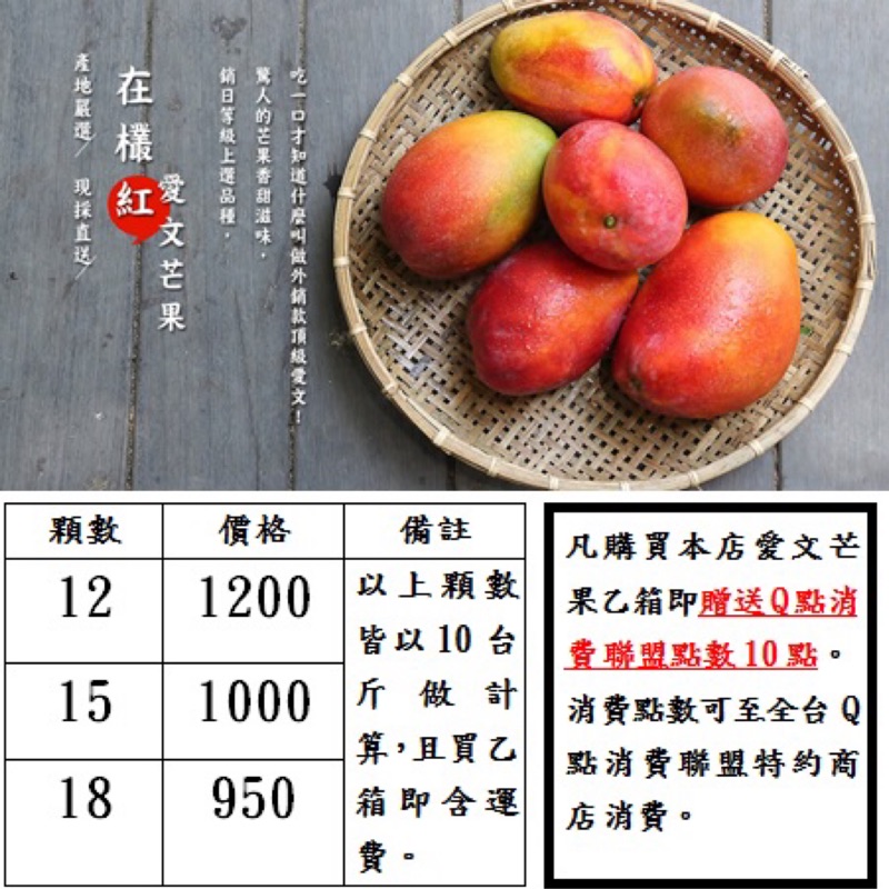 買我家愛文芒果送q點消費聯盟點數10點唷 蝦皮購物