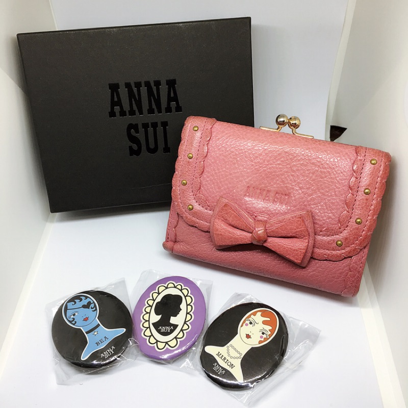 二手精品 ANNA SUI 經典真皮蝴蝶結短夾