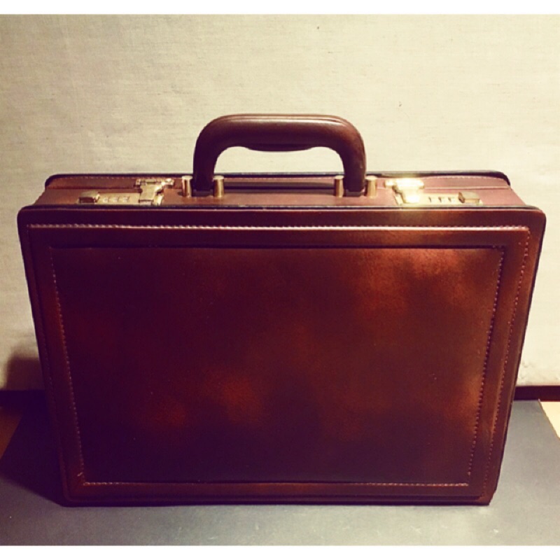 早期 棕色手提小皮箱 手提箱 皮箱 公事包