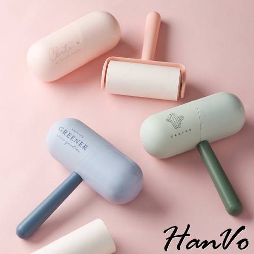 【HanVo】膠囊造型滾筒黏毛器 現貨斜撕環保除塵滾輪黏塵紙滾毛器黏塵器清毛器補充包紙捲捲芯 生活居家掃除用品A1013