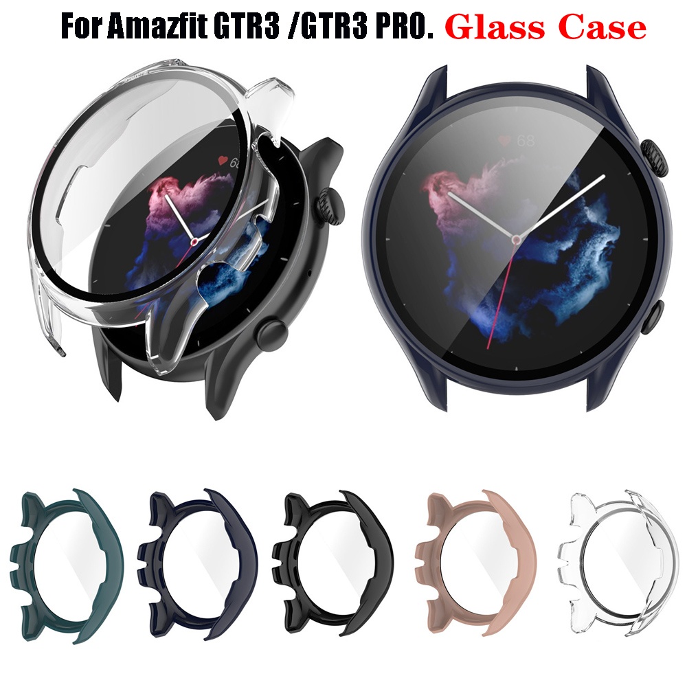 Pc保護殼+鋼化玻璃屏幕保護膜適用於華米amazfit GTR3 GTR 3 Pro保護套智能手錶保險槓外殼