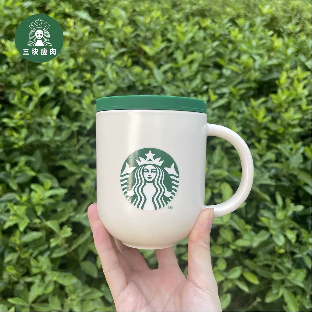 Starbucks官方正品！韓國星巴克杯子經典常規帶蓋綠色logo女神圖案白色馬克杯果汁珍奶茶奶昔茶水咖啡杯355ml