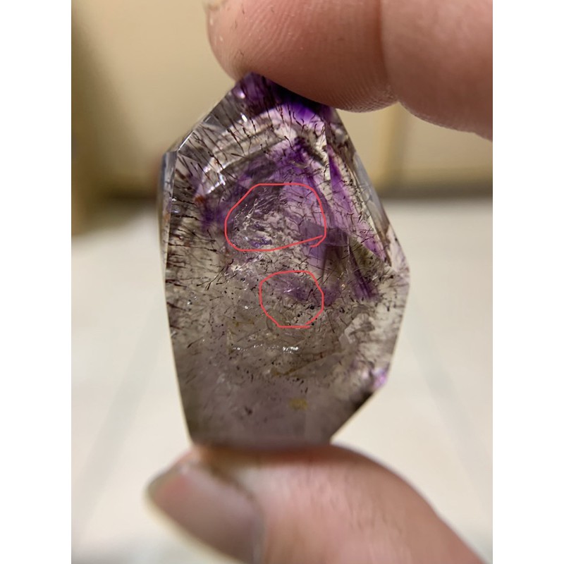 29晶彩拉拉（水晶、水膽、拉長石、各種礦石原礦料）超七紫水晶水胆墜子