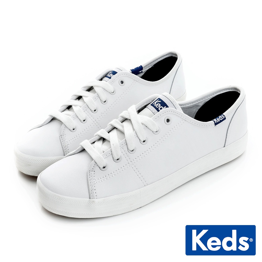 【Keds】KICKSTART 時尚皮革綁帶休閒小白鞋-白藍 (9191W132222)