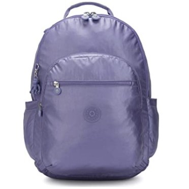 正品全新未拆標二款 Kipling Seoul經典拉鍊雙肩後背包後背包-珠光紫(XL 17") 玫紅色小後背包