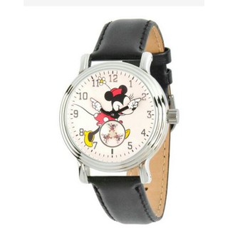 現貨👍正版空運👍美國迪士尼 Disney MINNIE 米妮 米妮秒針 黑色 皮革 手錶 女生手錶 指針錶