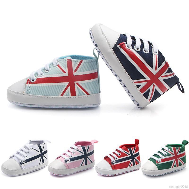 🍓pentagon🍦0-12M嬰兒綁帶鞋幼兒英國國旗印花防滑鞋
