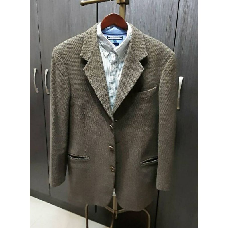 （義大利製）正品EMPORIO ARMANI亞曼尼 男莫蘭迪棕色76%羊毛西裝外套48號