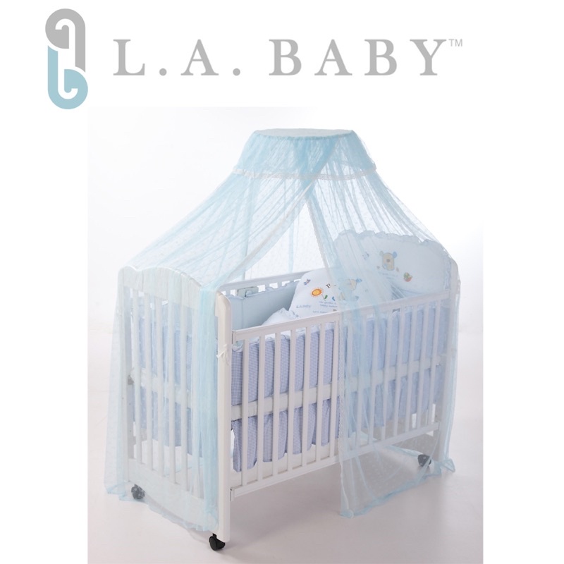 【L.A. Baby】豪華全罩式嬰兒床蚊帳(200cm加長加大型/完整包覆無縫隙/防蚊蟲)淡藍色 (二手）