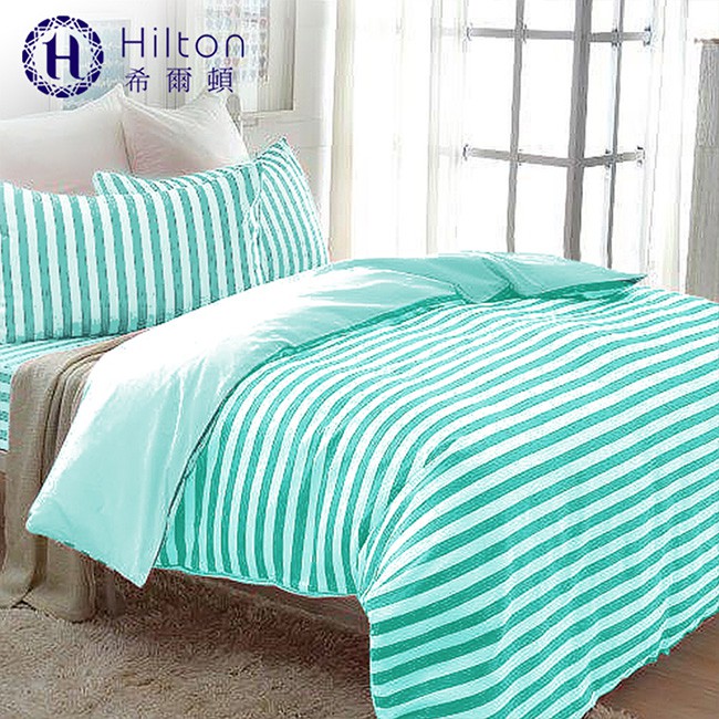 Hilton希爾頓 時尚條紋特級品300針織100%精梳棉雙人床包被套四件組/2色(BX005&BX006)