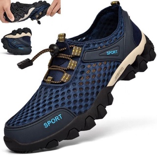 時尚休閒男士網狀表面透氣軟底登山和步行戶外旅行運動鞋運動鞋運動鞋