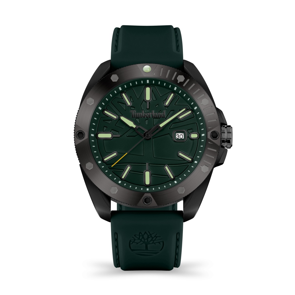 Timberland 美式潮流CARRIGAN系列墨綠色矽膠錶帶腕錶44mm(TDWGN2102903)