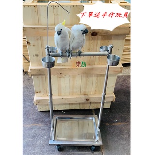 『鵡樂天』(附贈原木玩具串)不銹鋼鸚鵡帶掛勾站臺升降架 訓練架移動站臺 和尚金太陽月輪賈丁小太陽 金剛巴丹折衷灰鸚