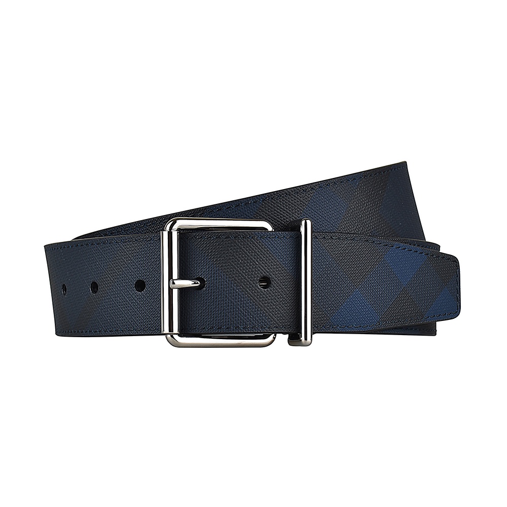 BURBERRY格紋設計TPU扣式男士皮帶(黑x藍)