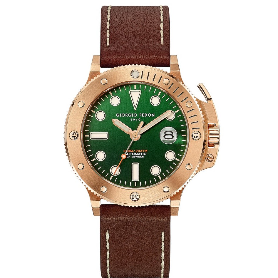 【GIORGIO FEDON 1919】喬治菲登海藍寶石系列機械錶-綠x玫塊金框/45mm GFCR007