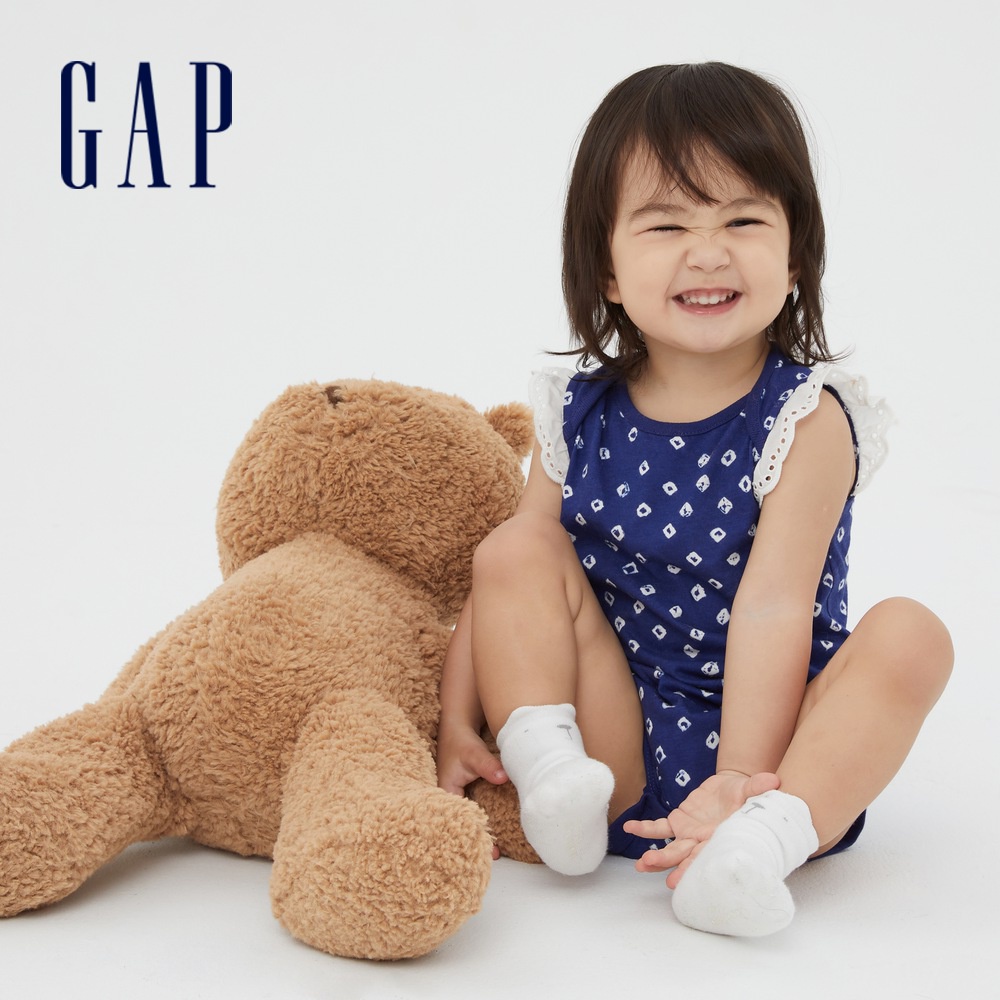 Gap 嬰兒裝 可愛純棉花邊無袖包屁衣 布萊納系列-藍色(682777)