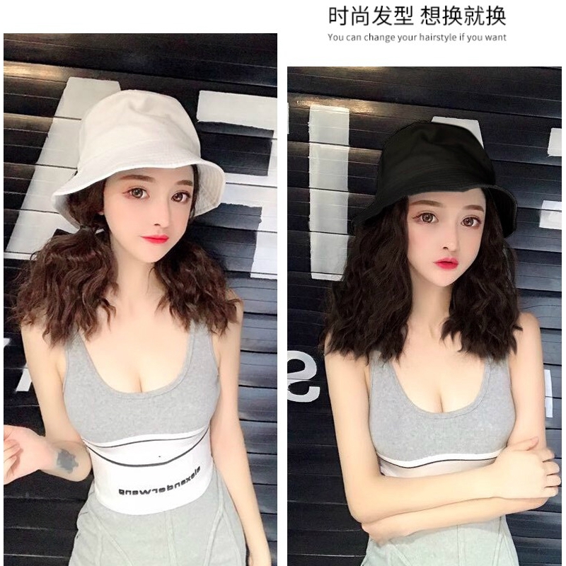 Xtopdays 現貨超高cp值漁夫帽子假髪壹體女夏天時尚長發泡面卷帽子潮流長卷發網紅ins抖音全頭套可批發