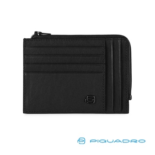 [義大利 Piquadro] 真皮拉鍊信用卡片夾 Black Square系列 黑色 RFID防盜 皮亞諾官方直營店