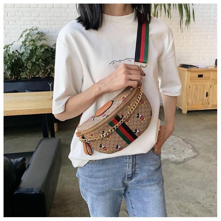 meve_shop 女包 tas wanita 韓版經典時尚米奇胸包 小包包 米奇印花腰包 斜跨包 手提包