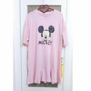 💗精品專櫃韓版MICKEY進口外貿原單*設計師款大頭米奇造型*修身時髦棉質荷葉裙擺長版中大尺碼上衣/洋裝(時尚雜誌標配)