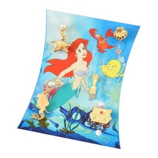 ＊FollowV＊日本飾品迪士尼《現貨》小美人魚愛麗兒公主/藏寶箱/貝殼/海星/叉子 畫卡水鑽 抗過敏矽膠耳夾耳環 絕版