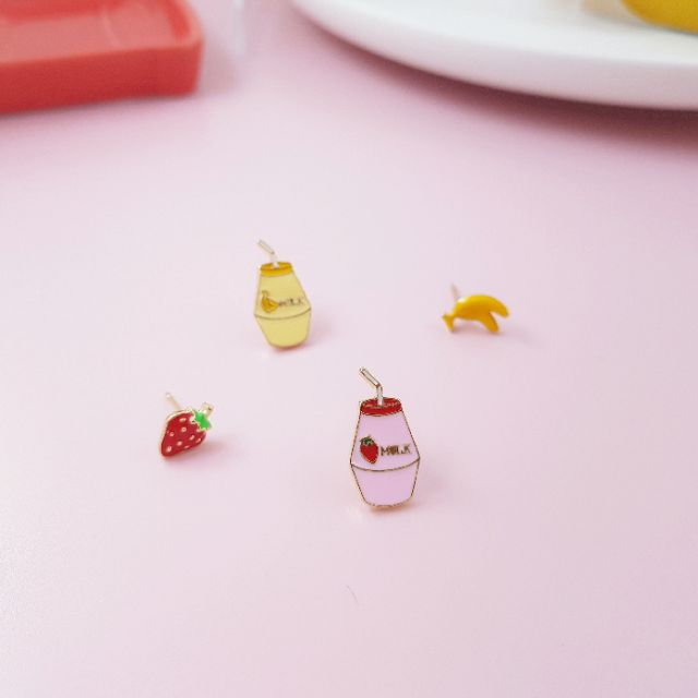 【Princess ♥ Lady】||韓國||-童趣，korea香蕉牛奶，korea草莓牛奶，質感貼耳耳環