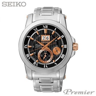 SEIKO SNP098J1《Premier人動電能自動追時萬年曆款》41mm/銀x黑金面【第一鐘錶】 SK007