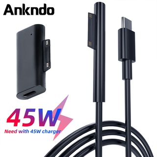 Ankndo PD45W 快速充電 USB C 轉PD頭充電線微軟, 用於 Microsoft Surface Pro