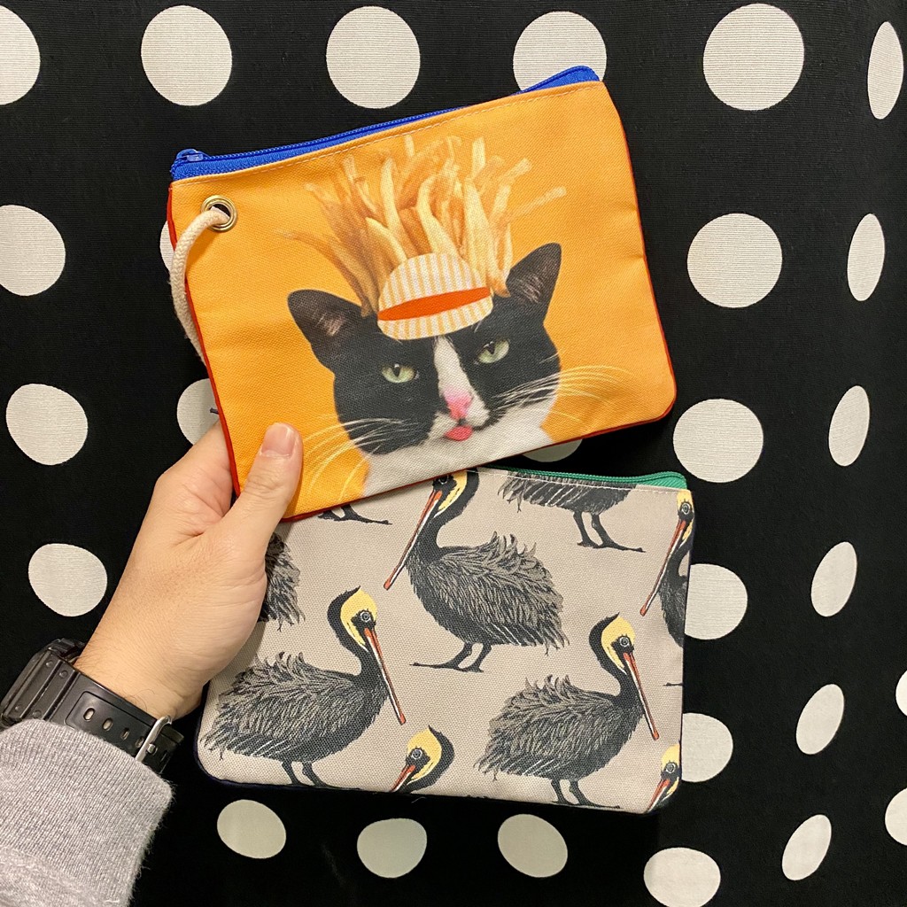 :::OH YEAH！:::泰泰設計 薯條貓咪手提帆布萬用袋 大嘴鳥帆布萬用袋 可裝手機 行動電源 可當化妝包筆袋手拿包