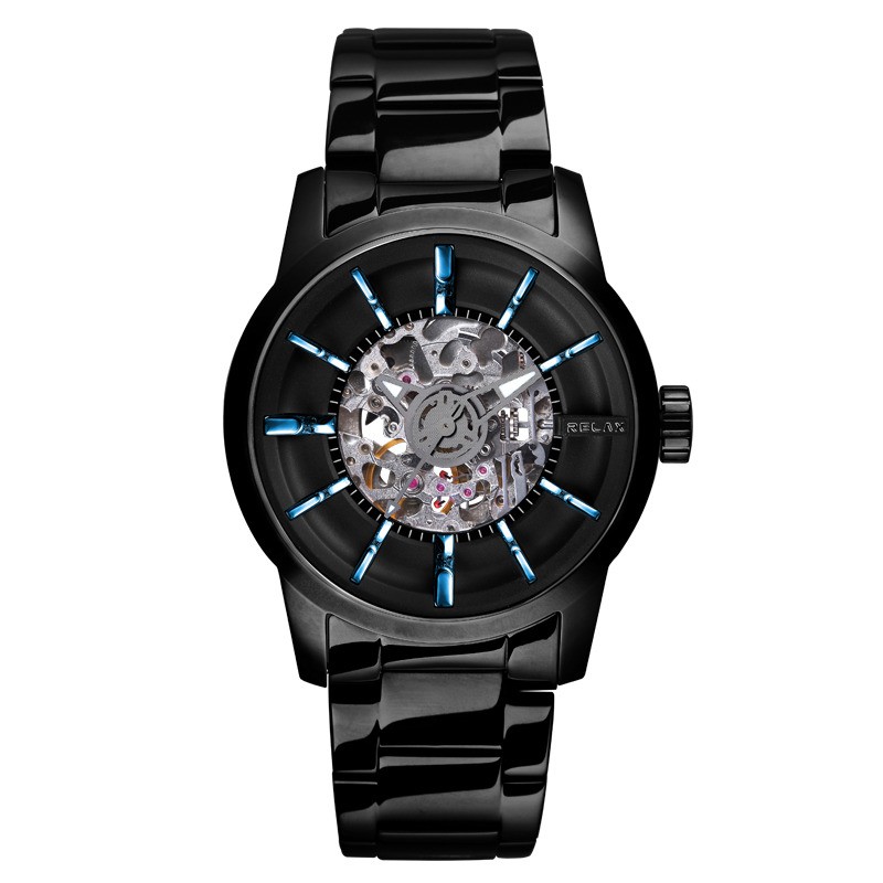RELAX TIME鏤空機械腕錶-黑X藍(RT-38J-5)麗寶錶樂園