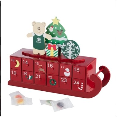 星巴克 starbucks 耶誕日曆軟糖 軟糖 聖誕節 倒數木盒 雪橇 限量商品