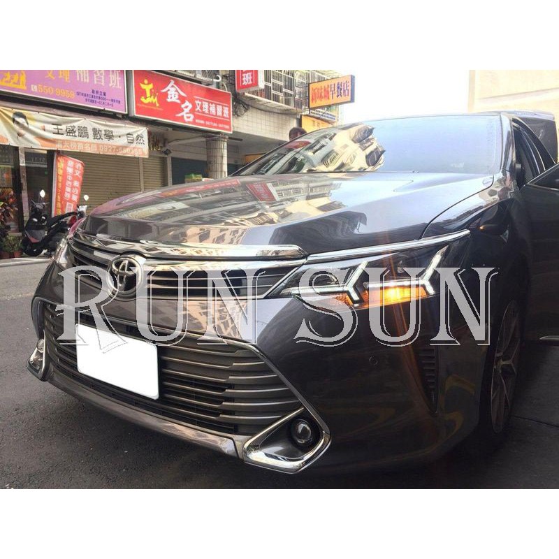 ●○RUN SUN 車燈,車材○● 全新 豐田 15 16 17 CAMRY 7.5代 LED光柱 刀鋒款黑框魚眼 大燈