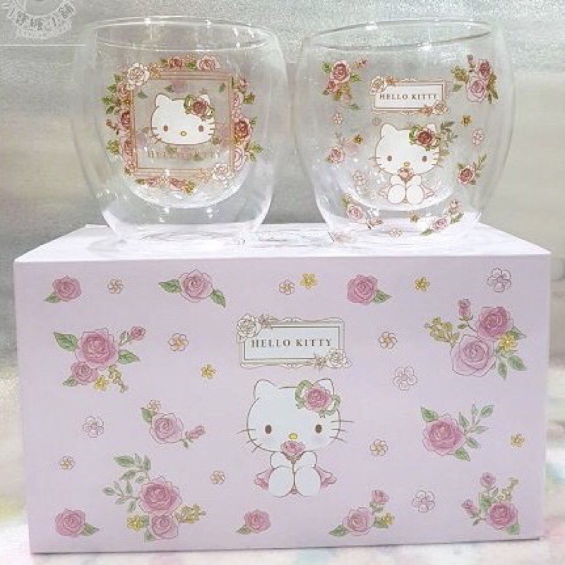 HELLO KITTY雙層透明玻璃杯組 凱蒂貓透明水杯 情侶對杯 250ml 玫瑰花系列2入款