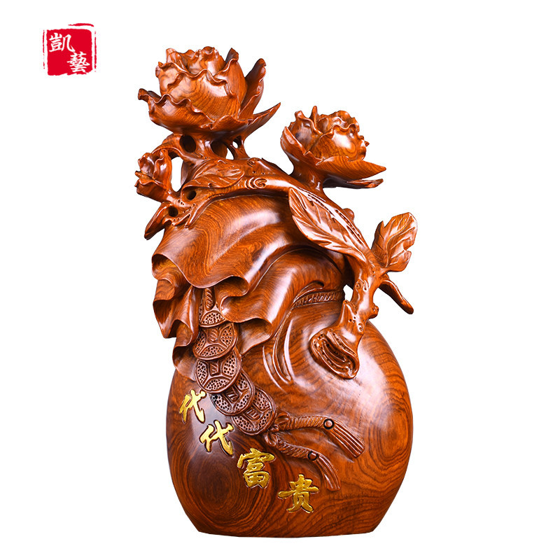 現貨免運黃花梨木雕花開富貴擺件家居客廳電視櫃吉祥裝飾品擺設紅木工藝品 蝦皮購物
