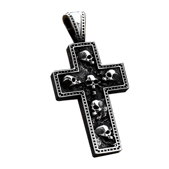 【CBP8-731】精緻個性歐美復古骷顱頭十字架鑄造鈦鋼墬子項鍊/掛飾