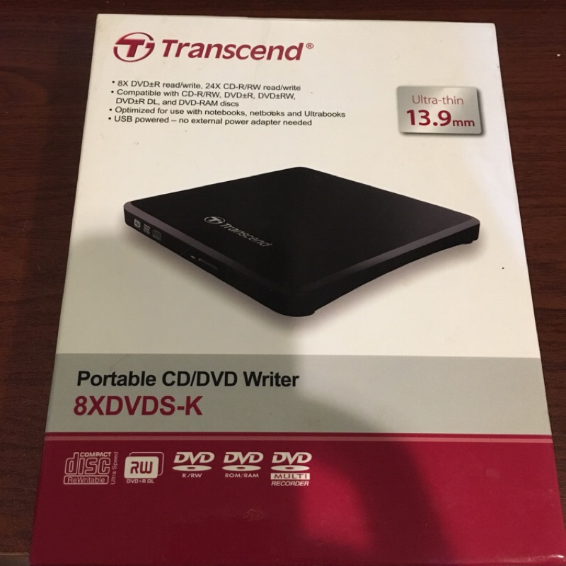 Transcend 創見 TS8XDVDS-K 黑 USB 外接式/超薄型DVD燒錄機/光碟機 slim