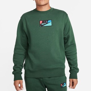 NIKE 長袖上衣 AS M NK CLUB+ BB CREW PATCH GX男綠FB8436323 現貨 廠商直送