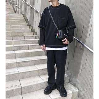 韓國🇰🇷反車線口袋短T 反車線寬T 五分袖 短TEE oversize 寬版 落肩 歐巴 情侶裝 「188011」