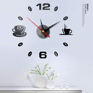 diy 創意時鐘牆貼 (午茶時間 咖啡杯 咖啡豆 ) 壁貼時鐘 3D立體靜音時鐘 壓克力時鐘 創意時鐘 掛鐘 壁鐘