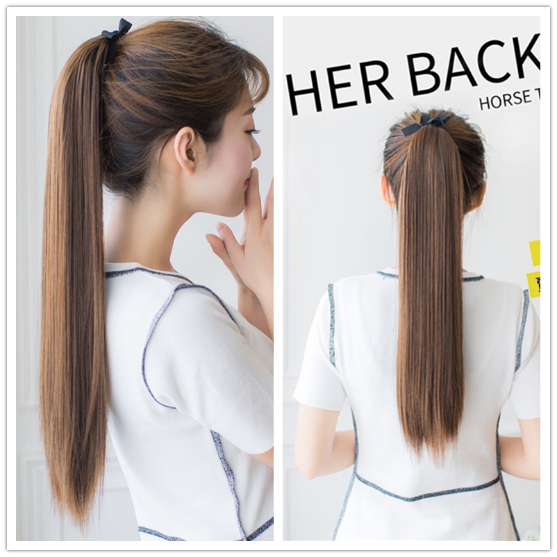 Wiki 中長款長直髮假髮馬尾韓妞必備時尚百搭日系髮型女士綁帶式漸變逼真髮飾假髮尾仿真髮假馬尾辮子