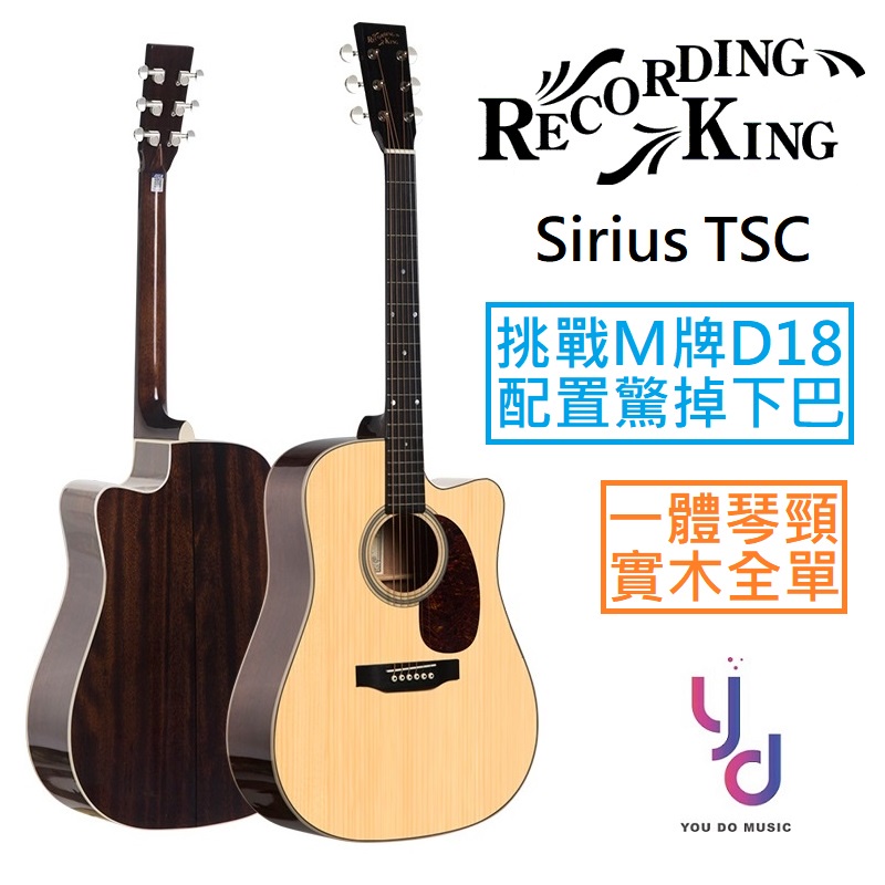 公司貨 中港澳台限定販售 Recording King TSC Sirius 全單板 民謠 木 吉他 缺角 Martin