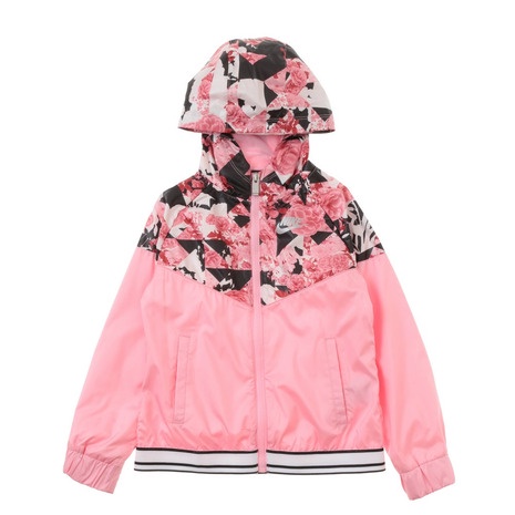 特🆕ADOBEU.S. 日本購入 NIKE 拼接花朵LOGO連帽外套 風衣夾克 女童 小童 粉 6T