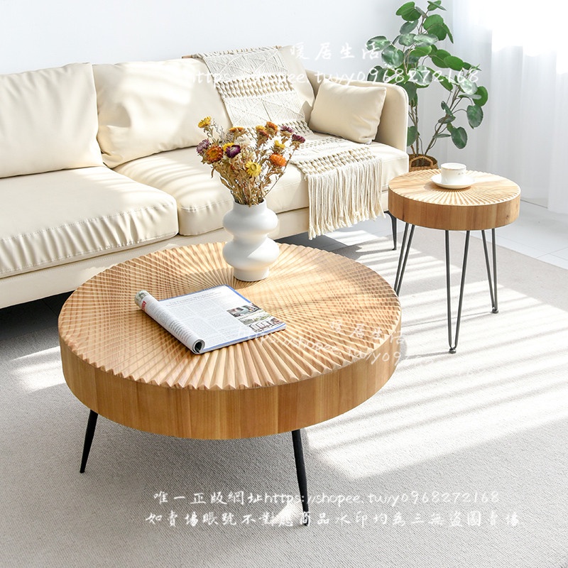 &lt;暖居生活&gt;北歐圓形原木日式茶幾小戶型客廳創意矮茶桌極簡民宿ins風設計師